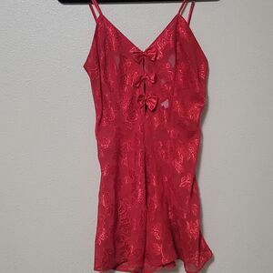 Fredericks of Hollywood Red Bow Sheer Nightgown/Slip Lingerie, Medium